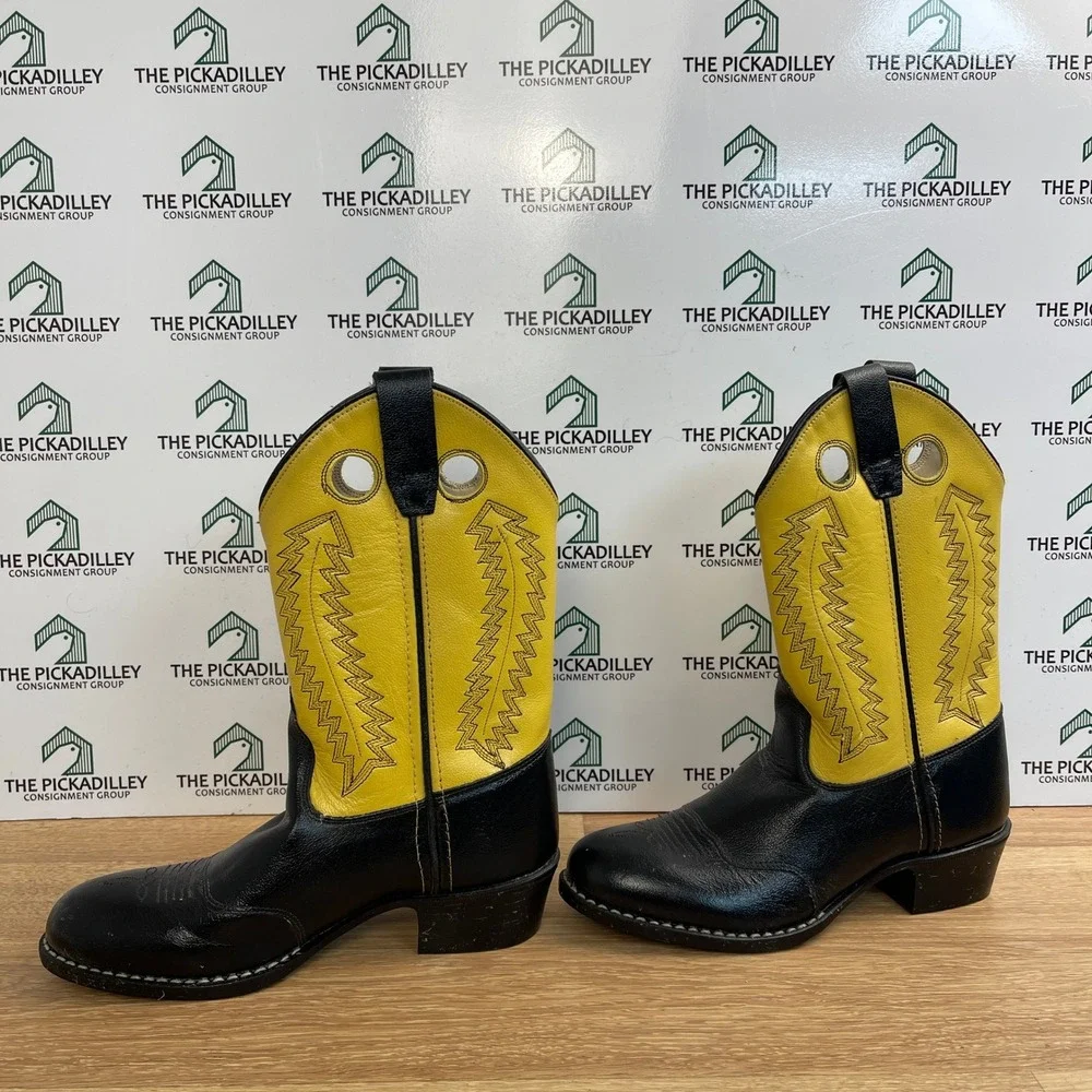 A Jama Products Yellow and Black Leather Western Cowboy Boots Size 2 youth boys